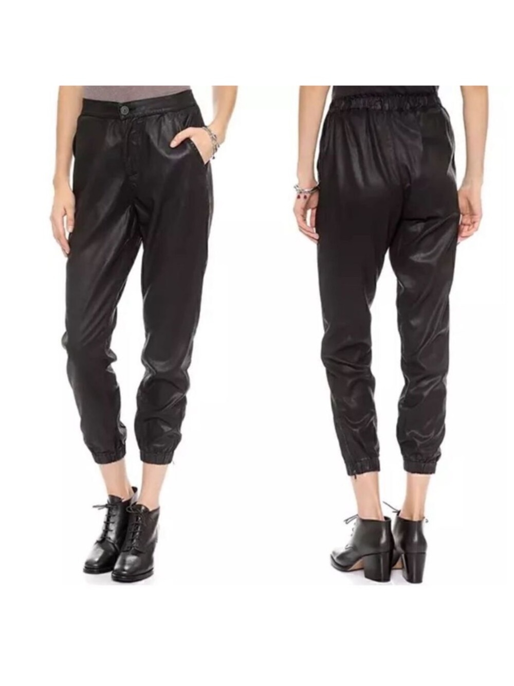 AG Adriano Goldschmied Black coated Jogger Pants slouchy ankle crop sz L